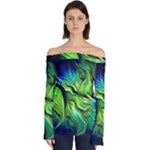 Fractal Art Pattern Abstract Fantasy Digital Off Shoulder Long Sleeve Top