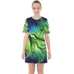 Fractal Art Pattern Abstract Fantasy Digital Sixties Short Sleeve Mini Dress