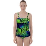 Fractal Art Pattern Abstract Fantasy Digital Twist Front Tankini Set