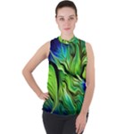 Fractal Art Pattern Abstract Fantasy Digital Mock Neck Chiffon Sleeveless Top