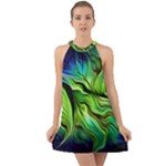 Fractal Art Pattern Abstract Fantasy Digital Halter Tie Back Chiffon Dress