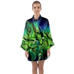 Fractal Art Pattern Abstract Fantasy Digital Long Sleeve Satin Kimono