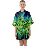 Fractal Art Pattern Abstract Fantasy Digital Half Sleeve Satin Kimono 