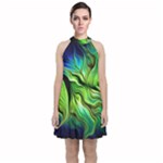 Fractal Art Pattern Abstract Fantasy Digital Velvet Halter Neckline Dress 