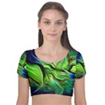 Fractal Art Pattern Abstract Fantasy Digital Velvet Short Sleeve Crop Top 