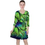 Fractal Art Pattern Abstract Fantasy Digital Quarter Sleeve Ruffle Waist Dress