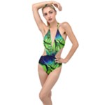 Fractal Art Pattern Abstract Fantasy Digital Plunging Cut Out Swimsuit