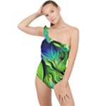 Fractal Art Pattern Abstract Fantasy Digital Frilly One Shoulder Swimsuit