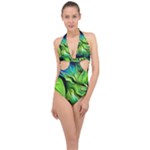 Fractal Art Pattern Abstract Fantasy Digital Halter Front Plunge Swimsuit