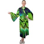 Fractal Art Pattern Abstract Fantasy Digital Maxi Velour Kimono