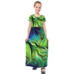 Fractal Art Pattern Abstract Fantasy Digital Kids  Short Sleeve Maxi Dress