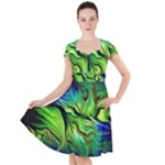 Fractal Art Pattern Abstract Fantasy Digital Cap Sleeve Midi Dress