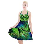 Fractal Art Pattern Abstract Fantasy Digital Halter Party Swing Dress 