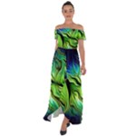 Fractal Art Pattern Abstract Fantasy Digital Off Shoulder Open Front Chiffon Dress