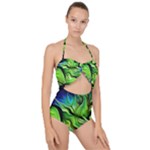 Fractal Art Pattern Abstract Fantasy Digital Scallop Top Cut Out Swimsuit