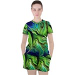 Fractal Art Pattern Abstract Fantasy Digital Women s Tee and Shorts Set