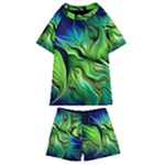 Fractal Art Pattern Abstract Fantasy Digital Kids  Swim Tee and Shorts Set