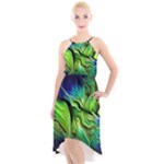 Fractal Art Pattern Abstract Fantasy Digital High-Low Halter Chiffon Dress 