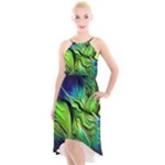 Fractal Art Pattern Abstract Fantasy Digital High-Low Halter Chiffon Dress 