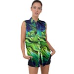 Fractal Art Pattern Abstract Fantasy Digital Sleeveless Chiffon Button Shirt