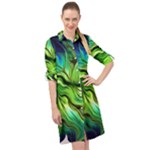 Fractal Art Pattern Abstract Fantasy Digital Long Sleeve Mini Shirt Dress