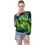 Fractal Art Pattern Abstract Fantasy Digital Banded Bottom Chiffon Top