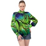 Fractal Art Pattern Abstract Fantasy Digital High Neck Long Sleeve Chiffon Top