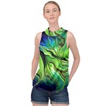 Fractal Art Pattern Abstract Fantasy Digital High Neck Satin Top