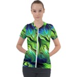 Fractal Art Pattern Abstract Fantasy Digital Short Sleeve Zip Up Jacket