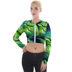 Fractal Art Pattern Abstract Fantasy Digital Long Sleeve Cropped Velvet Jacket