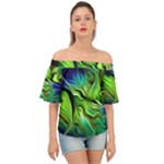 Fractal Art Pattern Abstract Fantasy Digital Off Shoulder Short Sleeve Top