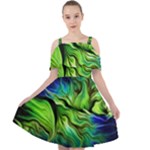 Fractal Art Pattern Abstract Fantasy Digital Cut Out Shoulders Chiffon Dress