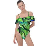 Fractal Art Pattern Abstract Fantasy Digital Frill Detail One Piece Swimsuit