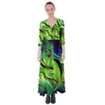 Fractal Art Pattern Abstract Fantasy Digital Button Up Maxi Dress