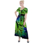 Fractal Art Pattern Abstract Fantasy Digital Button Up Short Sleeve Maxi Dress