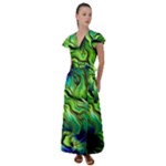 Fractal Art Pattern Abstract Fantasy Digital Flutter Sleeve Maxi Dress