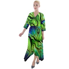 Quarter Sleeve Wrap Front Maxi Dress 