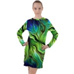 Fractal Art Pattern Abstract Fantasy Digital Long Sleeve Hoodie Dress