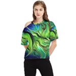 Fractal Art Pattern Abstract Fantasy Digital One Shoulder Cut Out Tee