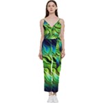 Fractal Art Pattern Abstract Fantasy Digital V-Neck Spaghetti Strap Tie Front Jumpsuit