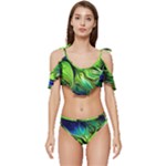 Fractal Art Pattern Abstract Fantasy Digital Ruffle Edge Tie Up Bikini Set	