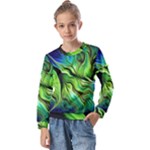 Fractal Art Pattern Abstract Fantasy Digital Kids  Long Sleeve Tee with Frill 