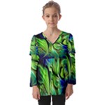 Fractal Art Pattern Abstract Fantasy Digital Kids  V Neck Casual Top