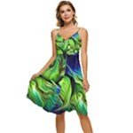 Fractal Art Pattern Abstract Fantasy Digital Sleeveless Tie Front Chiffon Dress