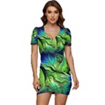 Fractal Art Pattern Abstract Fantasy Digital Low Cut Cap Sleeve Mini Dress