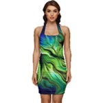 Fractal Art Pattern Abstract Fantasy Digital Sleeveless Wide Square Neckline Ruched Bodycon Dress