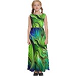 Fractal Art Pattern Abstract Fantasy Digital Kids  Satin Sleeveless Maxi Dress