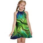 Fractal Art Pattern Abstract Fantasy Digital Kids  Halter Collar Waist Tie Chiffon Dress