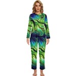 Fractal Art Pattern Abstract Fantasy Digital Womens  Long Sleeve Lightweight Pajamas Set