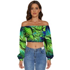 Long Sleeve Crinkled Weave Crop Top 